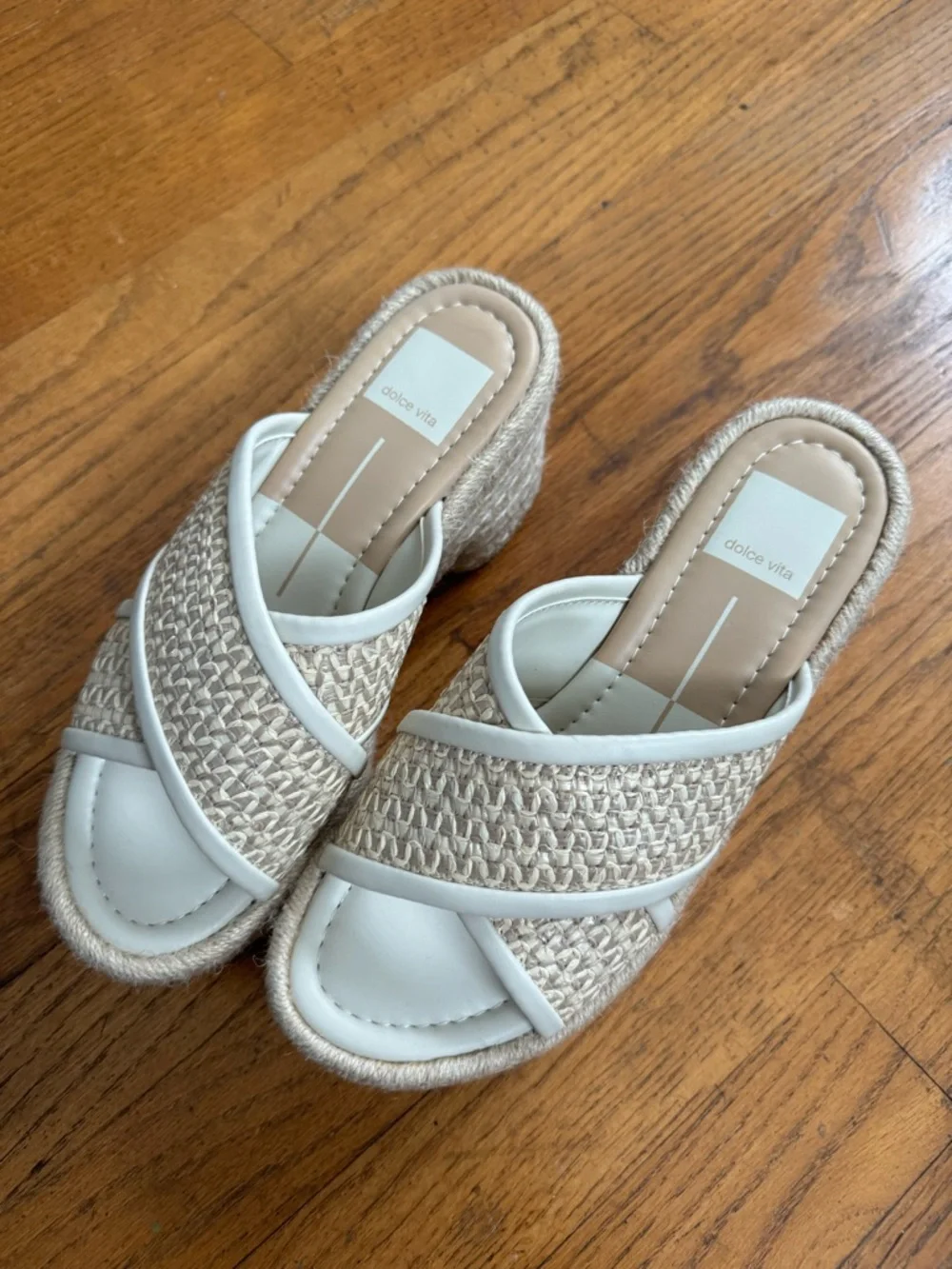 Dolce Vita Eldora Criss Cross Rafia Espadrille Platform Cream Sandals 5.5